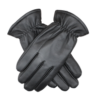3M Thinsulate Mens Sheepskin Leather Gloves with Gathered Wrist in Black