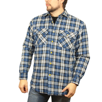 Jacksmith Quilted Flannelette Shirt Mens Jacket 100% Cotton Padded Warm Winter Flannel - Navy/Light Blue
