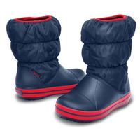 Crocs Kids Winter Puff Boot Childrens Boys Girls Warm Puffer - Navy/Red  - US C8