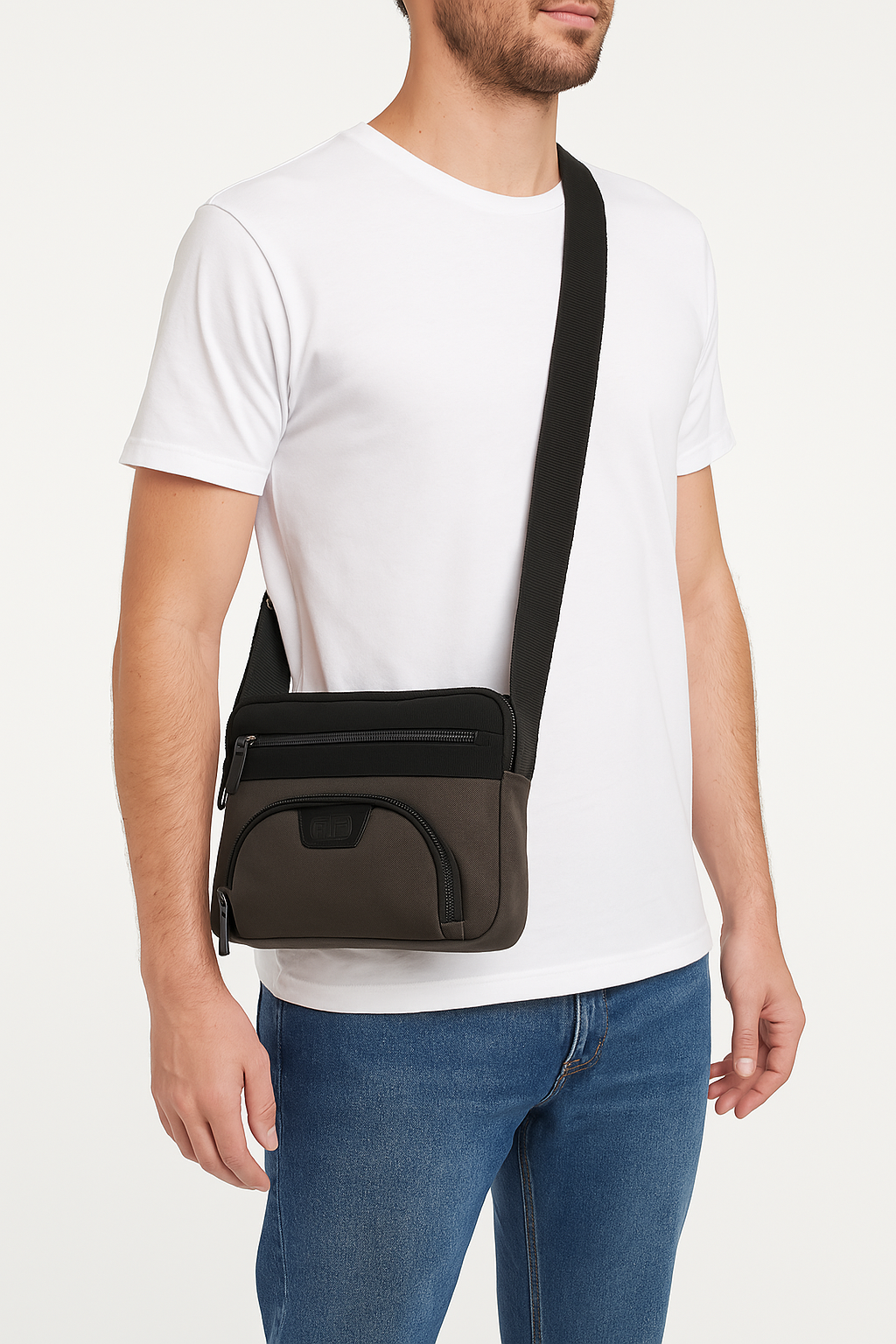 FIB Byron East West Sling Shoulder Bag Travel Adjustable Strap - Black