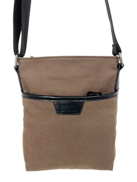 FIB Byron Canvas Sling Bag Shoulder Travel Cross Body - Brown