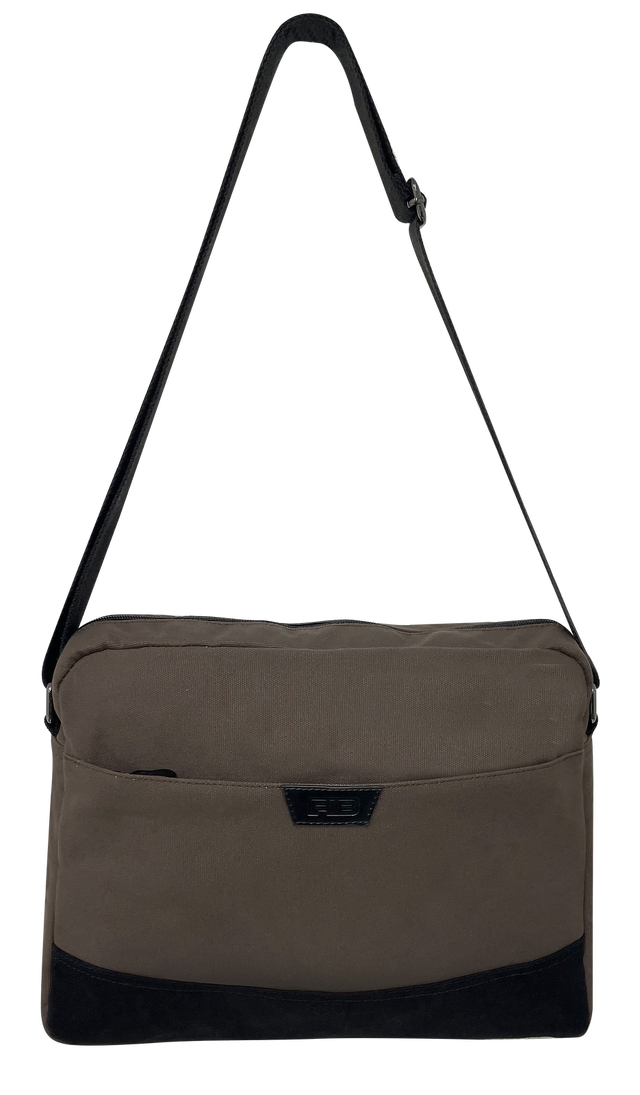 FIB Byron Canvas Laptop Messenger Bag Travel Shoulder Sling - Brown