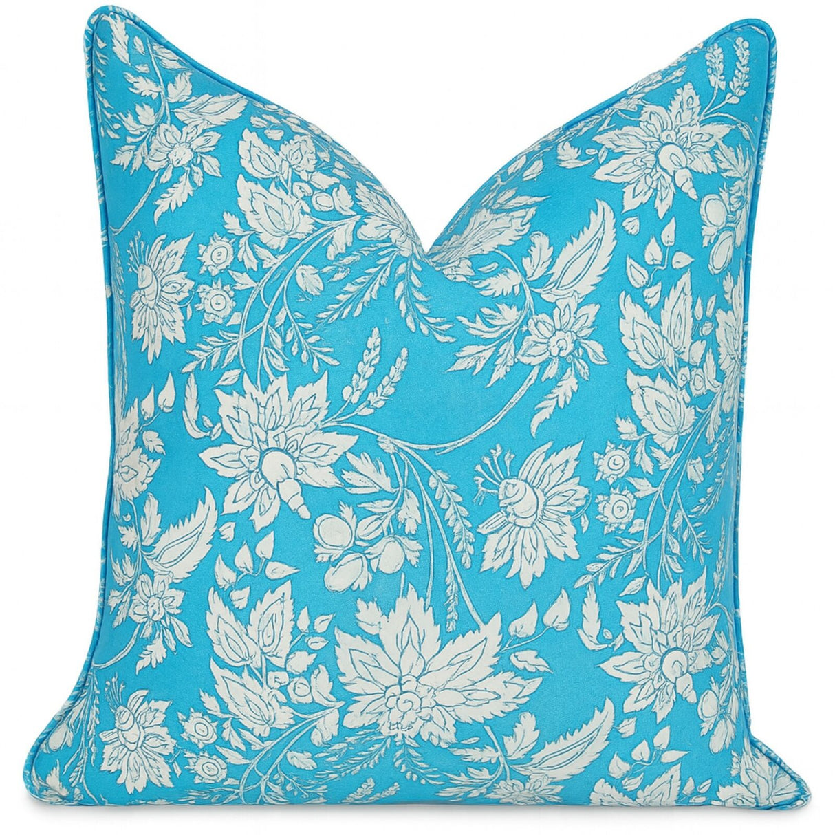 Kolka Blue Hamptons Soft Cotton Voile Decorative Block-Printed Cushion - Blue