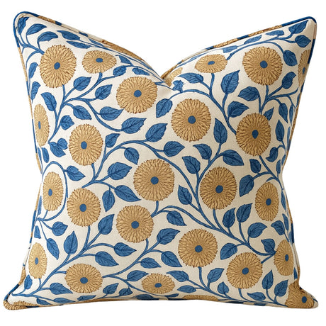 Kolka Boho Floral Soft Cotton Voile Decorative Cushion Hand Block-Printed - Blue