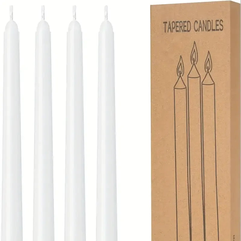 6x White Tapered Dinner Candles 20cm - Unscented (Tall Wedding Table Candles)