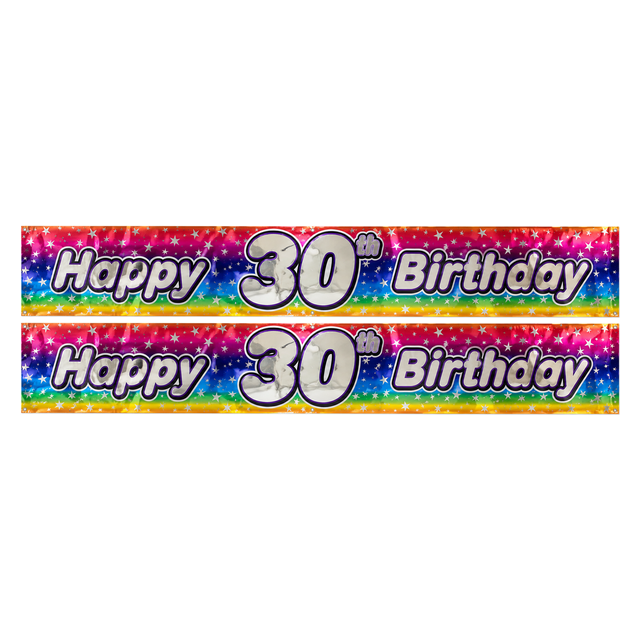2x 2.6m Happy 30th Birthday Party Banner Pack - Rainbow (Shimmering Metallic Finish)