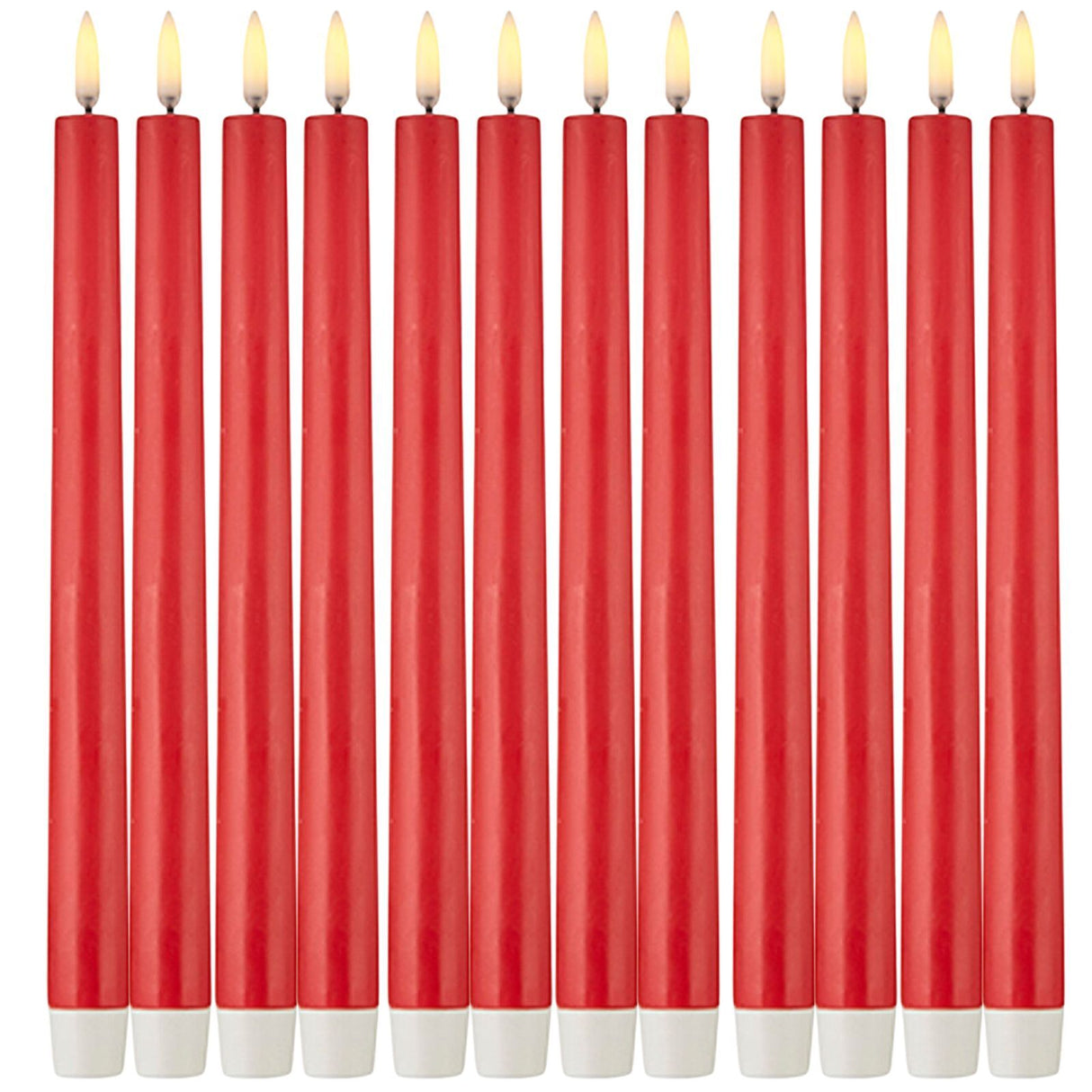 24x LED Flickering Flame Taper Candles Bulk Pack - Red (25cm Real Wax Tall Candle)