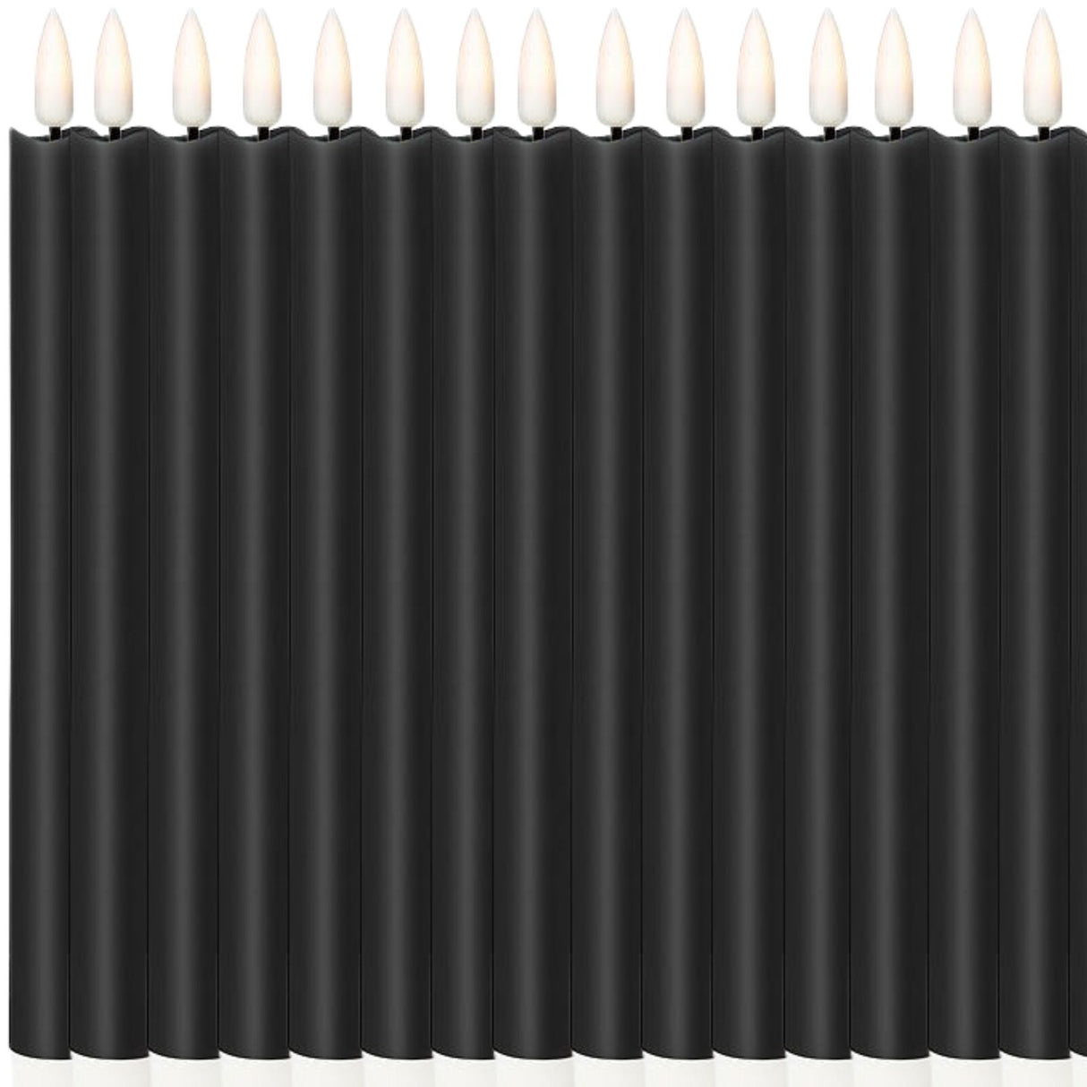 24x LED Flickering Wax Taper Candles (Battery Operated) Bulk in Black