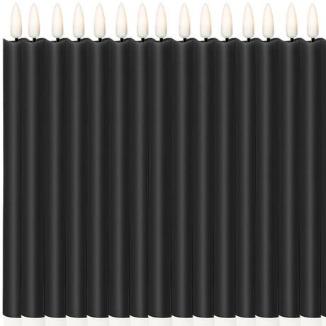 24x LED Flickering Wax Taper Candles (Battery Operated) Bulk in Black