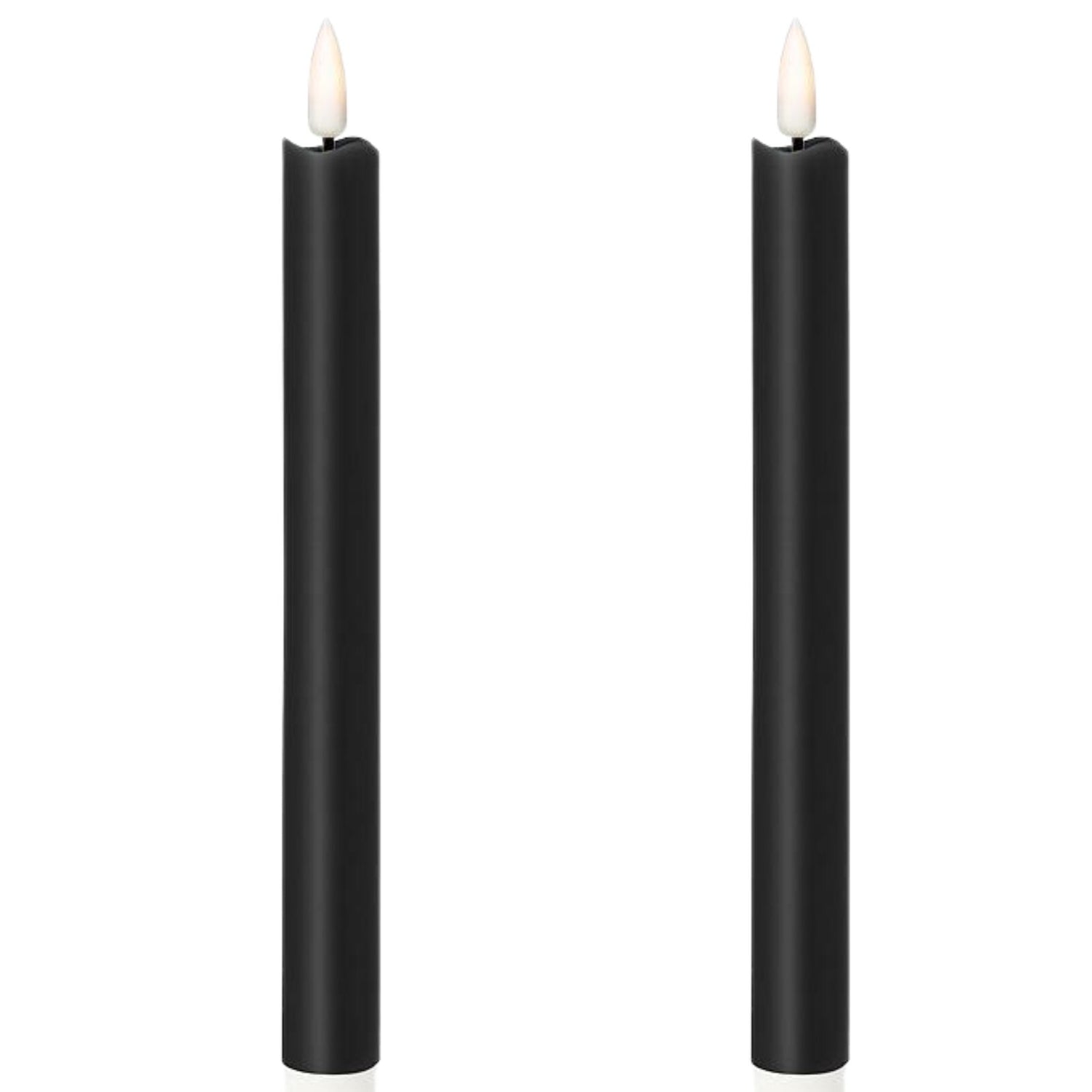 1 Pack of 2 LED Flickering Wax Taper Candles (Battery Operated) in Black