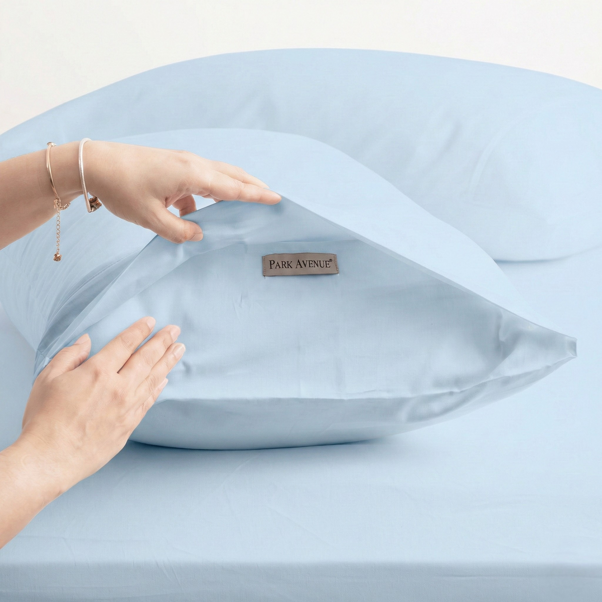 Park Avenue 500TC Natural Bamboo Cotton Kids Fitted Sheet & Pillowcase Set - Mid Blue (Anti-Wrinkle Satin Finish)