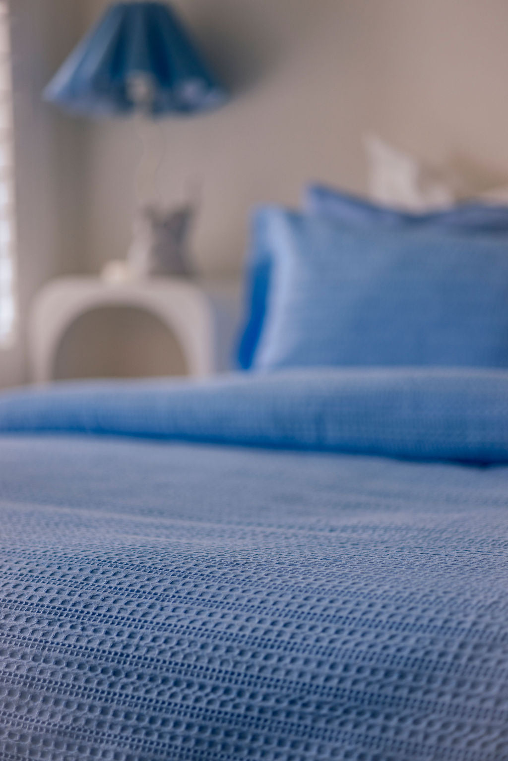 100% Cotton Jacquard Waffle Duvet Quilt Cover Set w/ Pillow Cases - Blue Bell