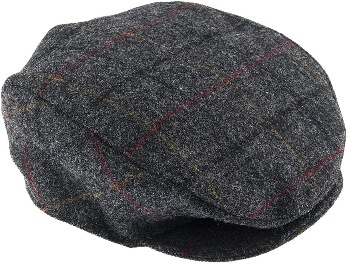 Dents Mens Abraham Moon Tweed Quilted Flat Cap - Charcoal (Driving Cabbie Ivy Hat)