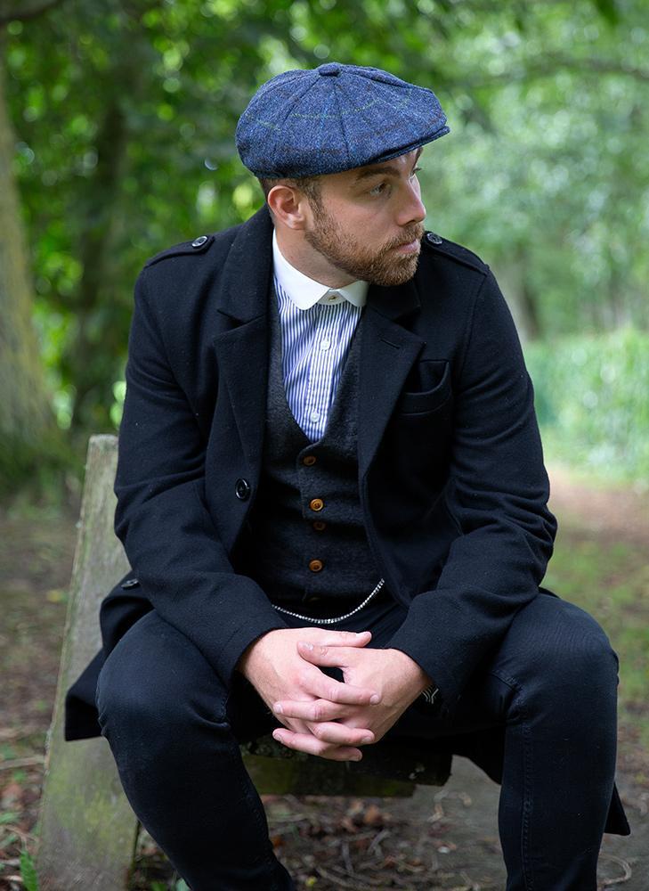 DENTS Mens Abraham Moon Check Tweed Newsboy Cap - Blue