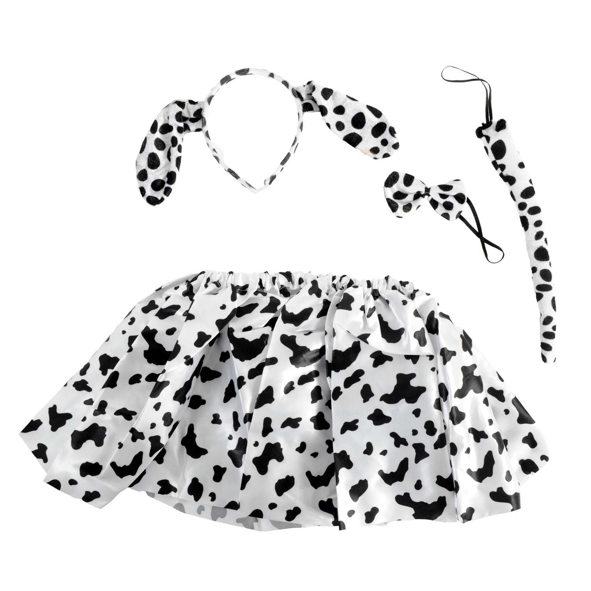 4pcs Dalmatian Dog Set - Tutu Skirt, Headband, Bow Tie & Tail (Animal Costume for Halloween & Fancy Dress)