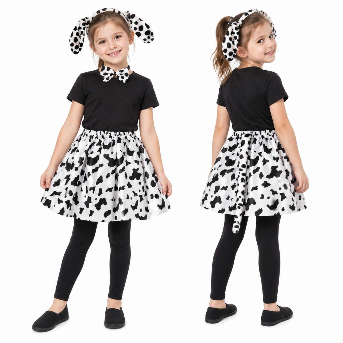 4pcs Dalmatian Dog Set - Tutu Skirt, Headband, Bow Tie & Tail (Animal Costume for Halloween & Fancy Dress)