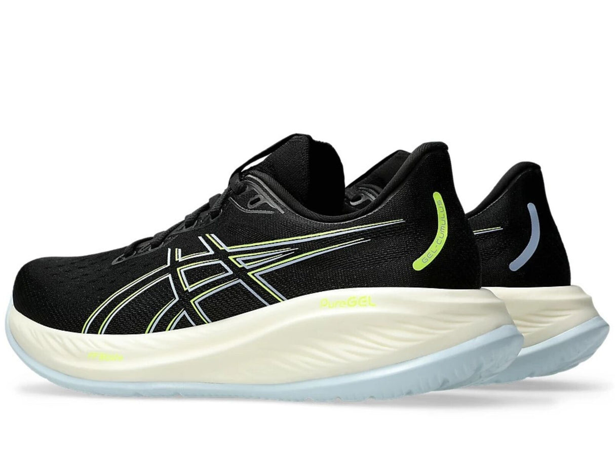 Mens ASICS GEL-Cumulus 26 Running Shoes (2E Wide) in Black/Safety Yellow – Size 8.5