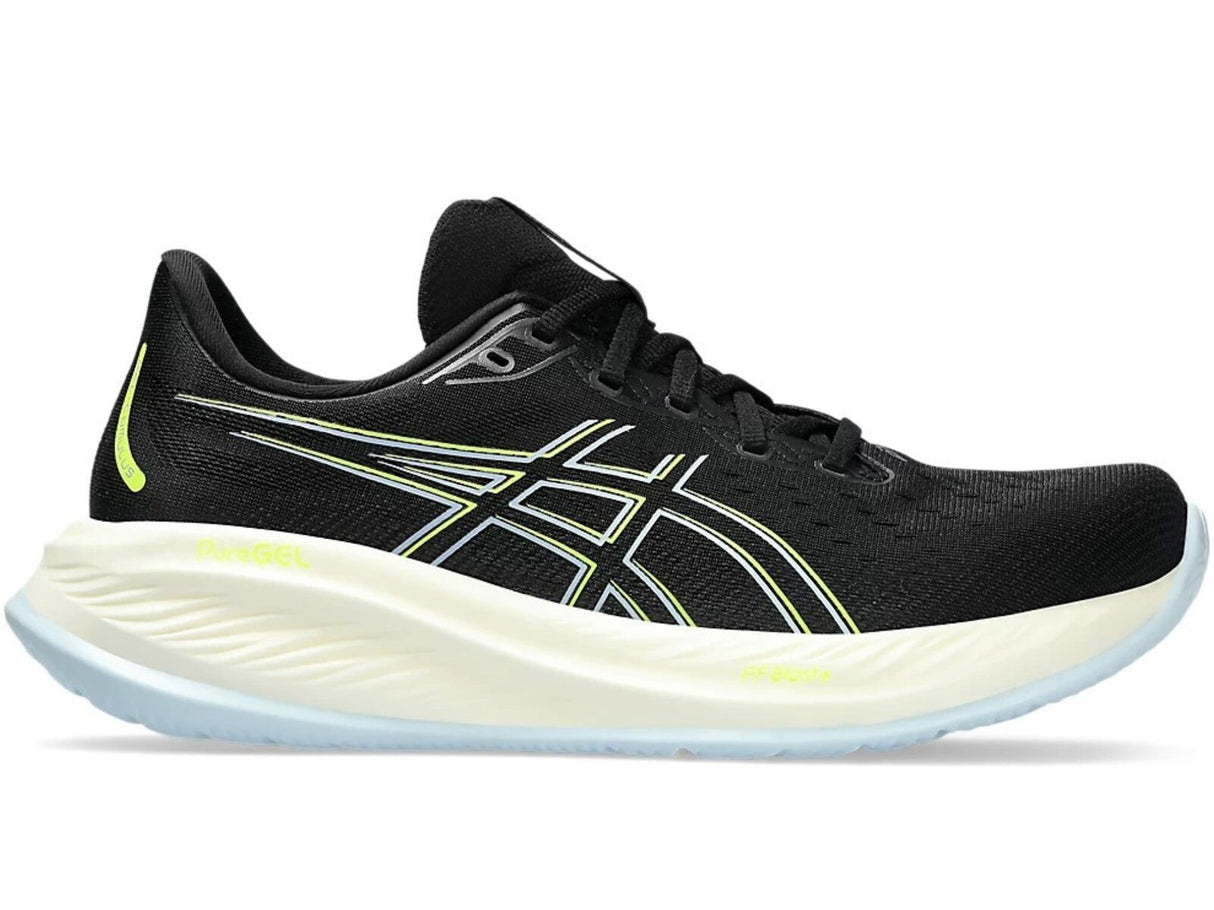 Mens ASICS GEL-Cumulus 26 Running Shoes (2E Wide) in Black/Safety Yellow – Size 8.5