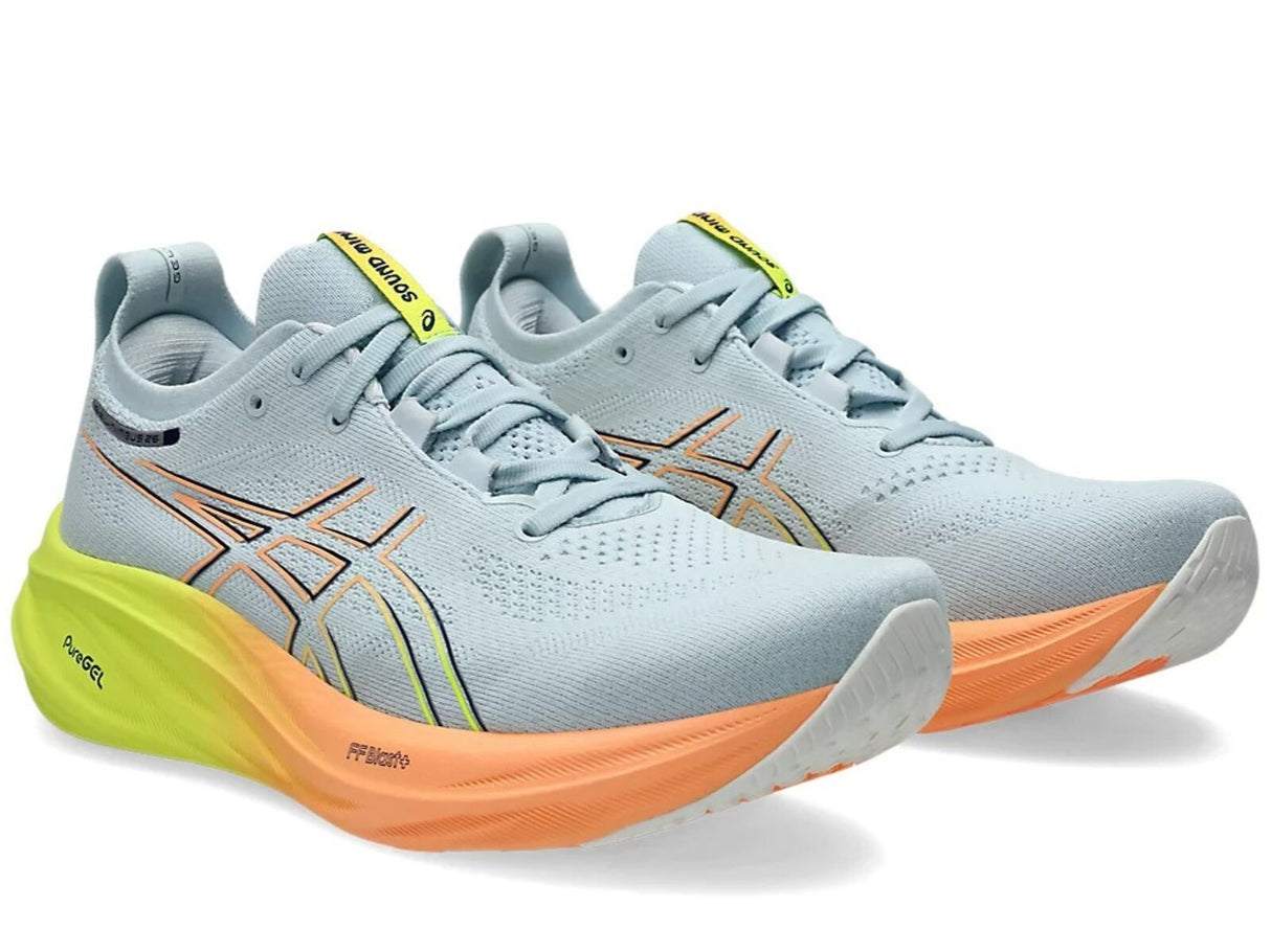 Mens ASICS GEL-Nimbus 26 PARIS Running Shoes in Cool Grey/Safety Yellow – Size 11.5