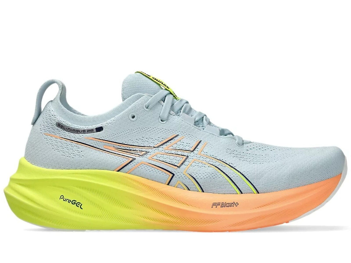 Mens ASICS GEL-Nimbus 26 PARIS Running Shoes in Cool Grey/Safety Yellow – Size 11.5