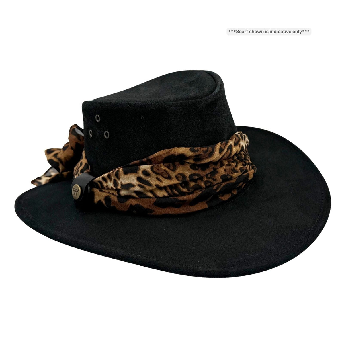 Jacaru 1020 Jillaroo Womens Suede Leather Hat - Chiffon Scarf Water Resistant & UPF 50+ (Made in Australia)
