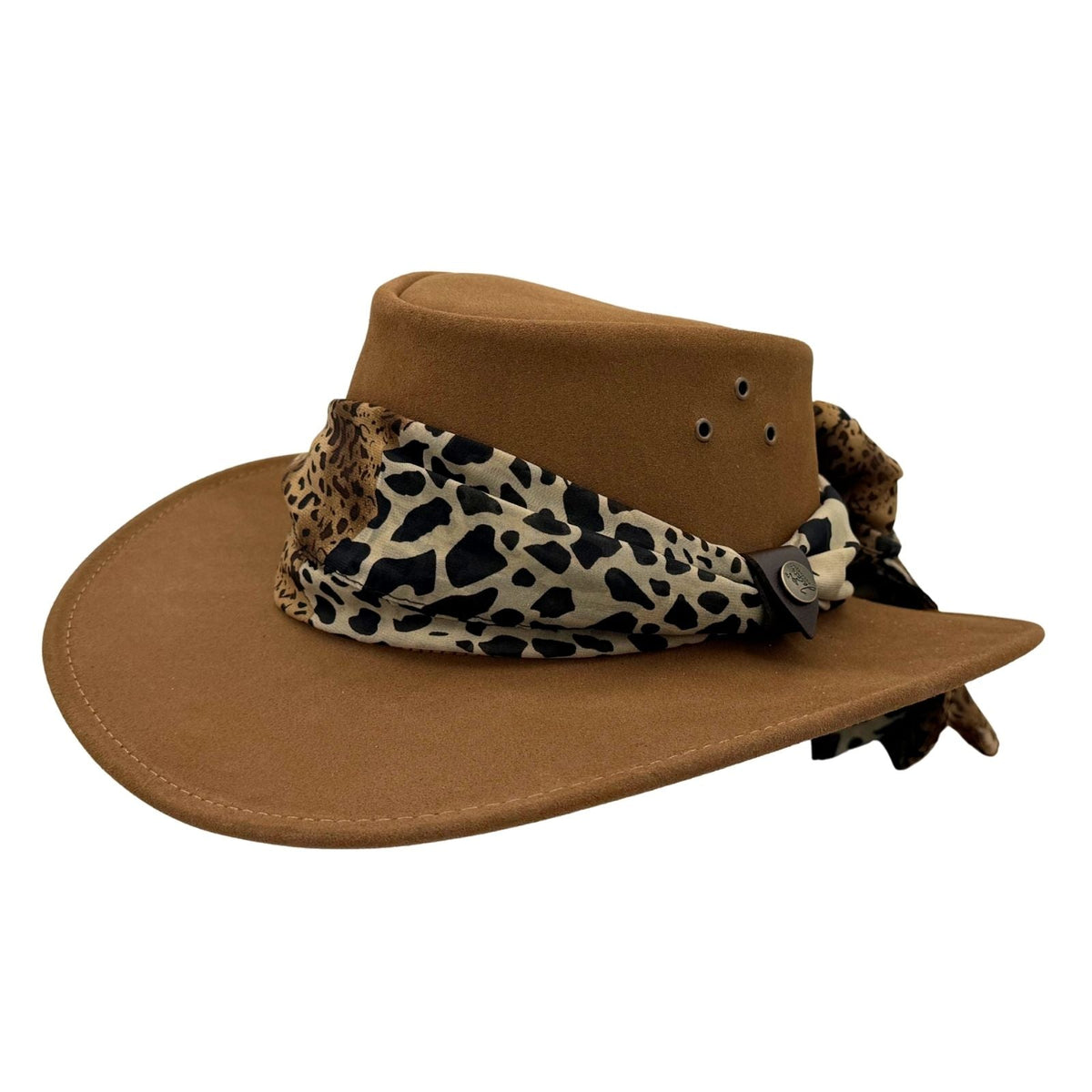Jacaru 1020 Jillaroo Womens Suede Leather Hat - Chiffon Scarf Water Resistant & UPF 50+ (Made in Australia)