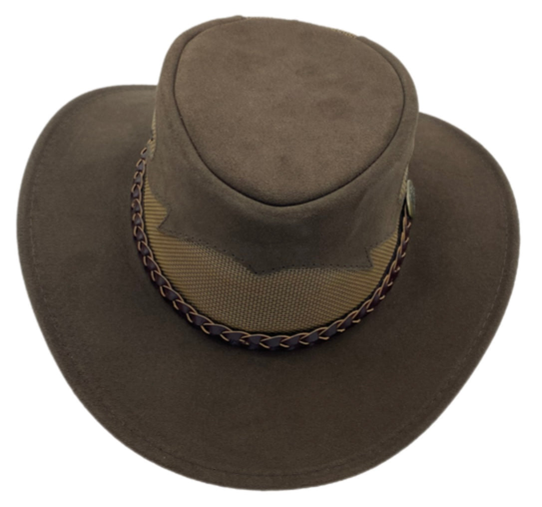 Jacaru 1021 Blaze Suede Leather Breeze Hat - Mesh Crown (Made in Australia)