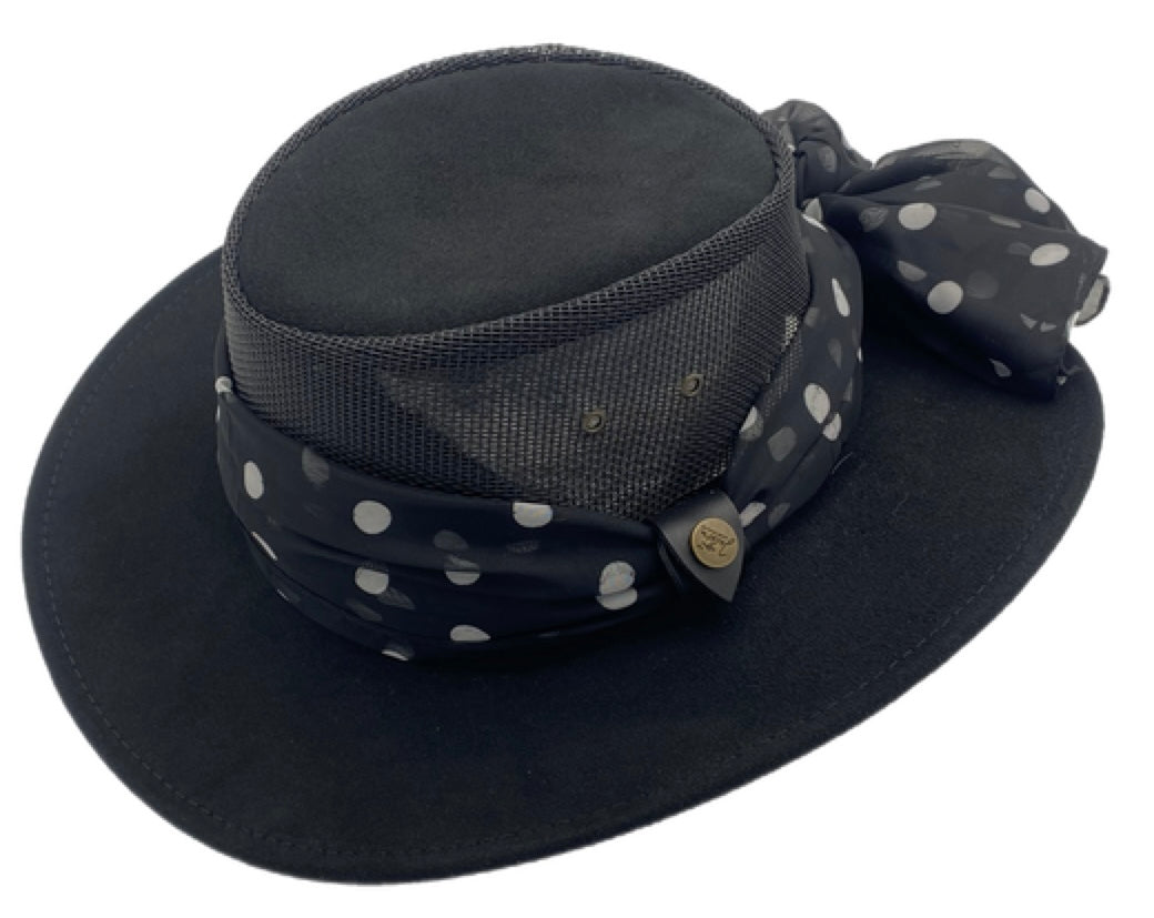 Jacaru 1022 Shady Lady Womens Suede Leather Breeze Hat - Mesh Crown & Chiffon Scarf (Made in Australia)
