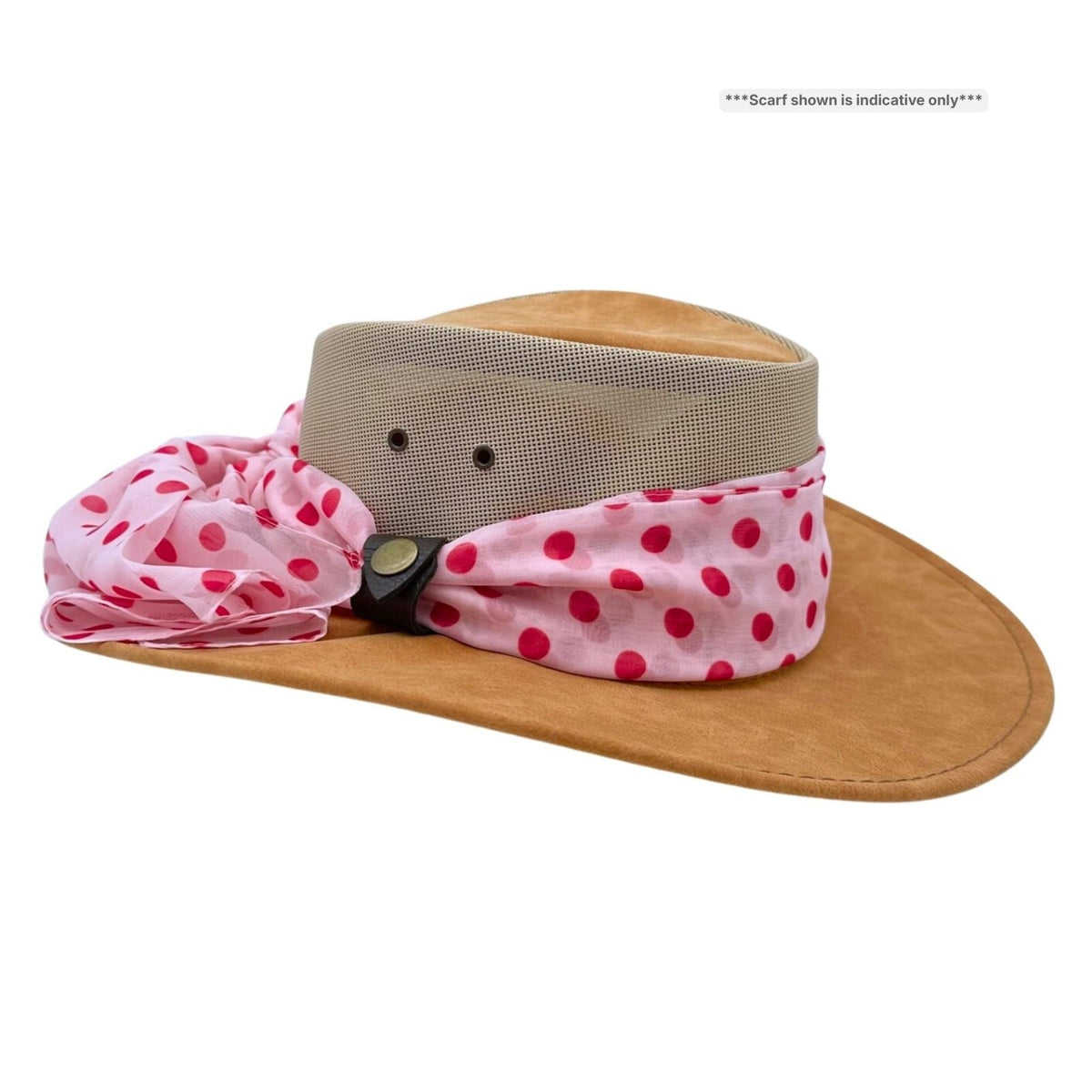 Jacaru 1023 Horizon Womens Vegan Leather Breeze Hat with Scarf - Mesh Crown (Made in Australia)