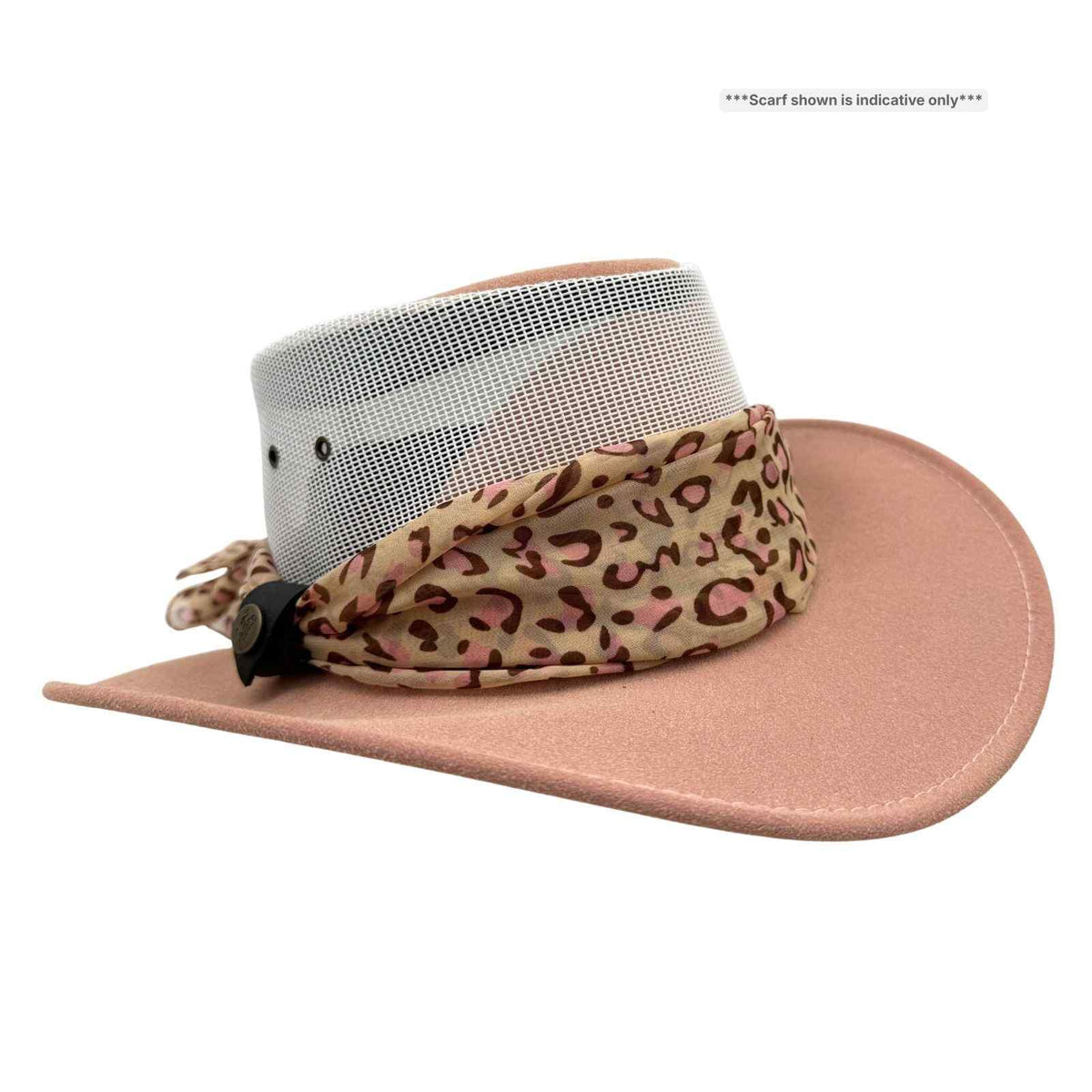 Jacaru 1023 Horizon Womens Vegan Leather Breeze Hat with Scarf - Mesh Crown (Made in Australia)