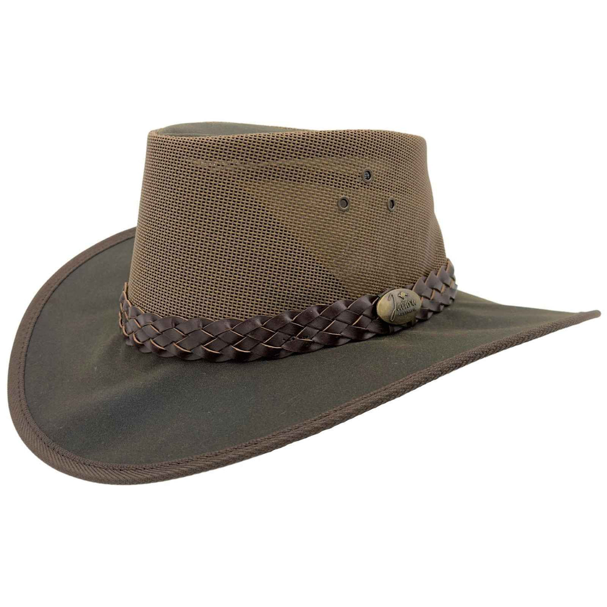 Jacaru 1026B Knockabout Womens Waxed Cotton Breeze Hat - Brown (Mesh Crown Foldable & Water Repellent Made in Australia)