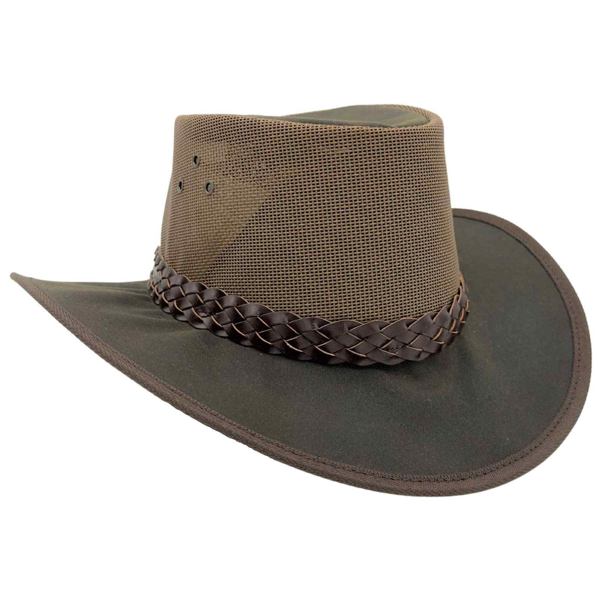 Jacaru 1026B Knockabout Womens Waxed Cotton Breeze Hat - Brown (Mesh Crown Foldable & Water Repellent Made in Australia)
