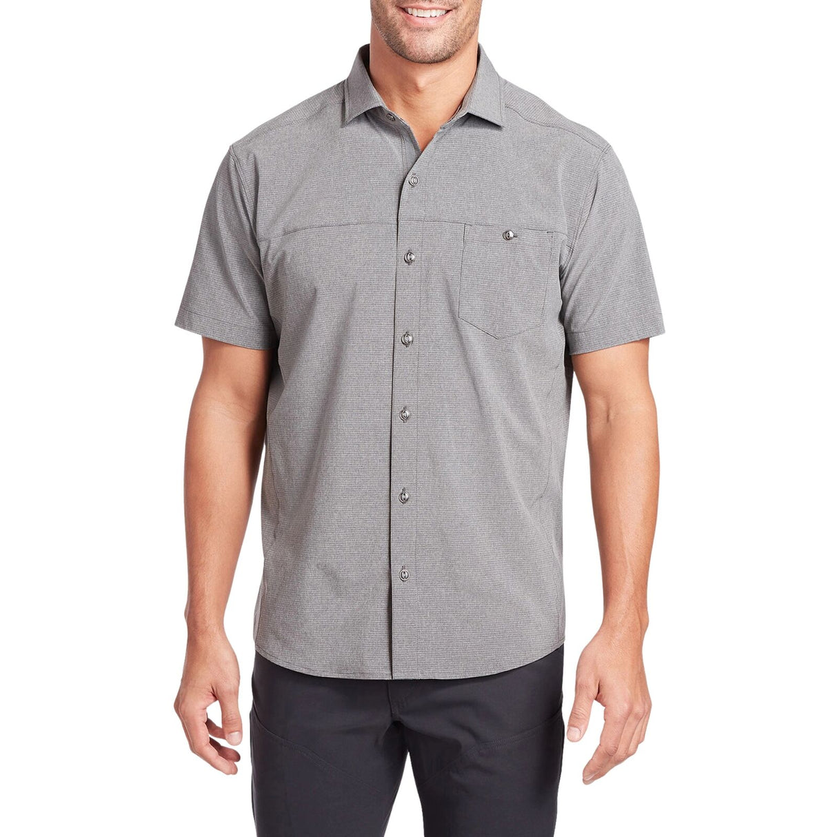 Kuhl Mens Optimizr Outdoor Short Sleeve Button Shirt in Anchor Gray