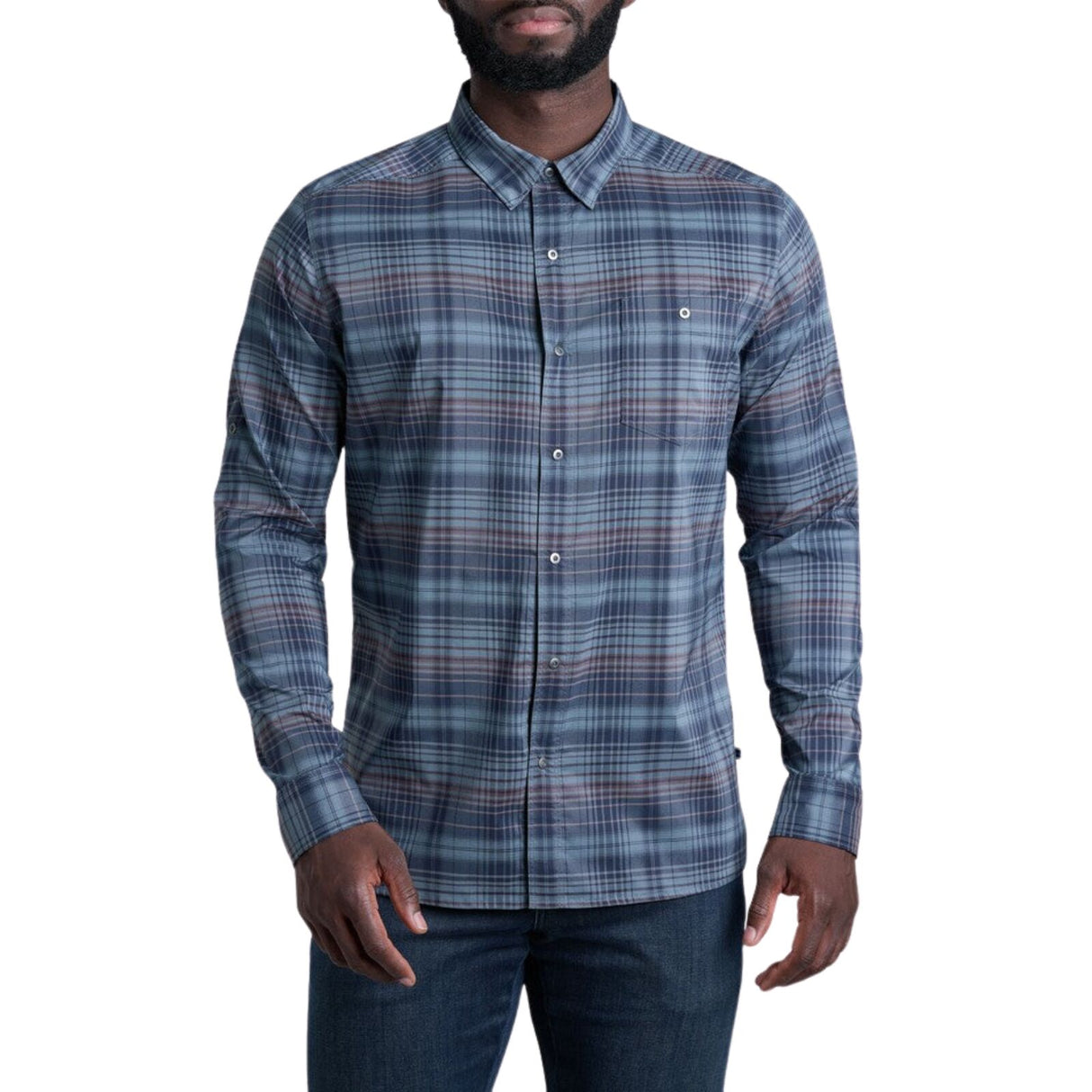 Kuhl Mens Response Lite Outdoor Hiking Long Sleeve Shirt in Blue Flame