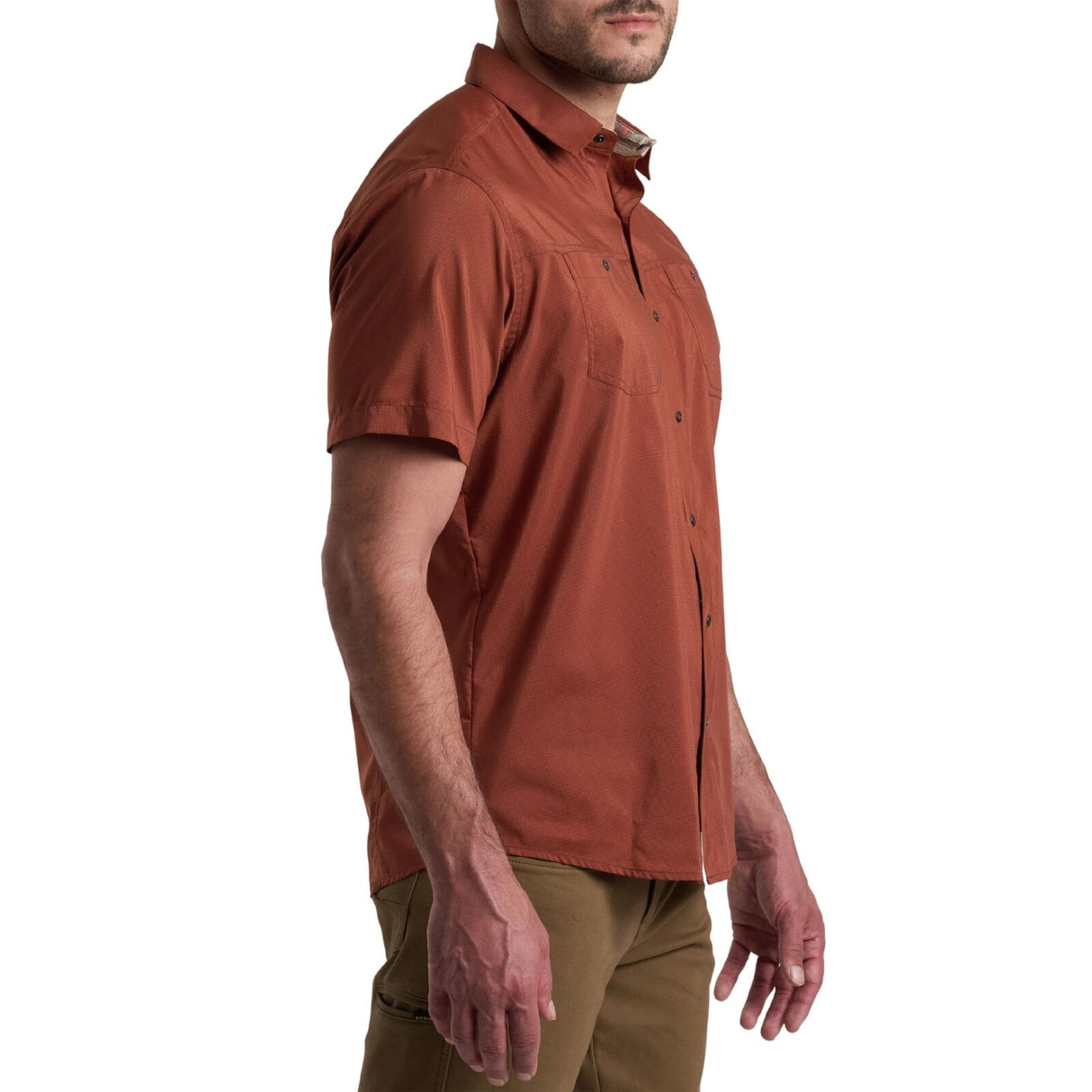 Kuhl Mens Stealth Outdoor Hiking Short Sleeve Shirt in Rustic Red