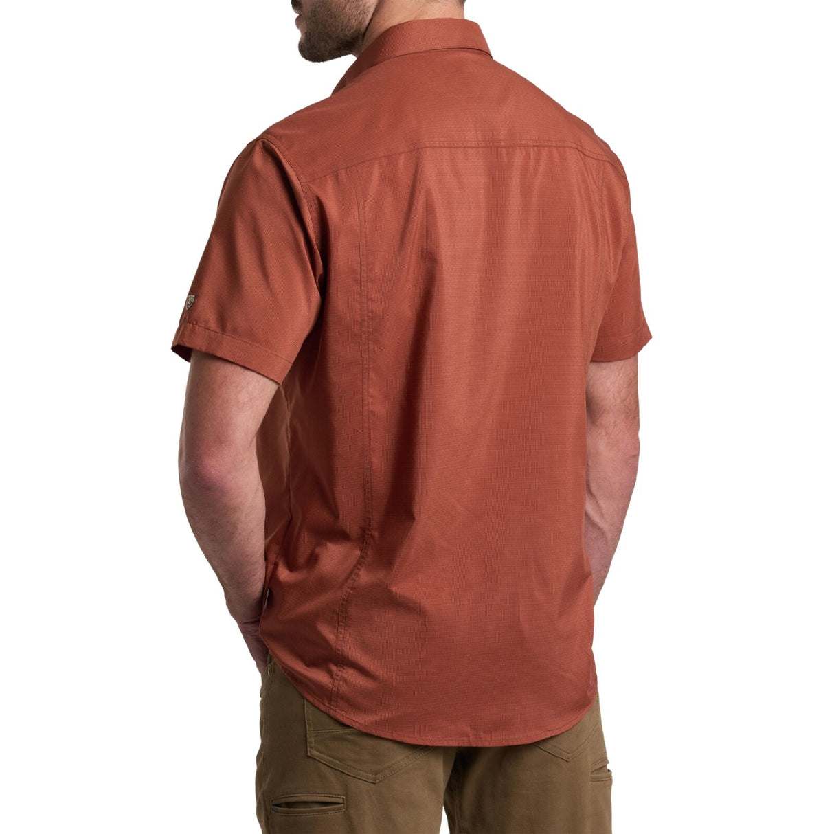 Kuhl Mens Stealth Outdoor Hiking Short Sleeve Shirt in Rustic Red