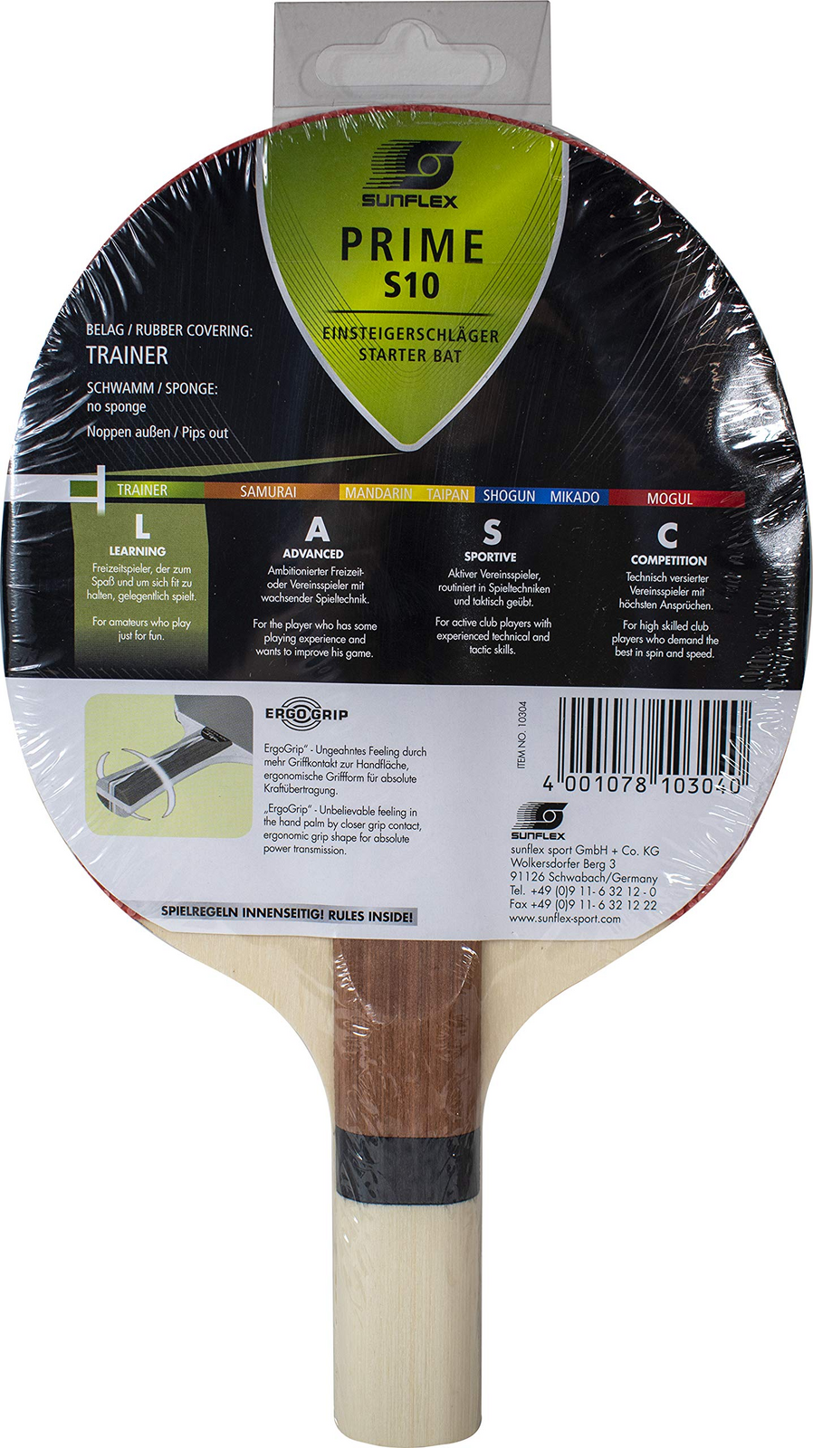 SUNFLEX Prime S10 Table Tennis Bat for Beginners (Starter Bat)