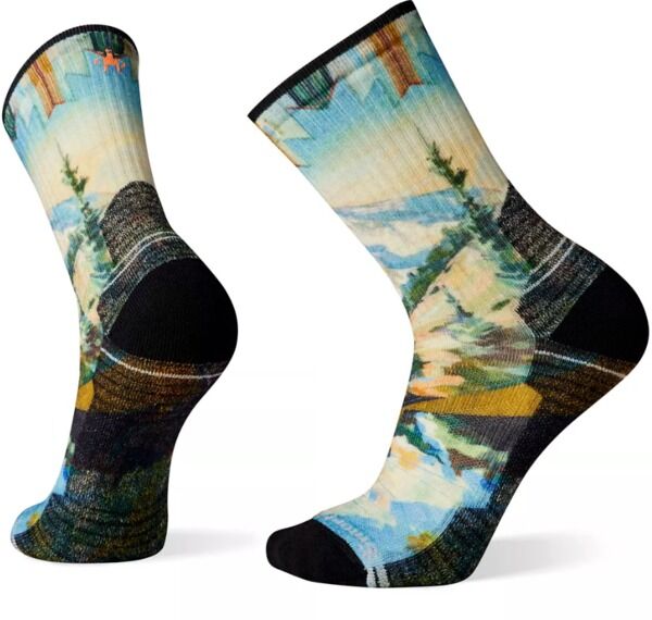 Smartwool Hike Light Cushion Mountain Print Crew Socks in Mist Blue - XL