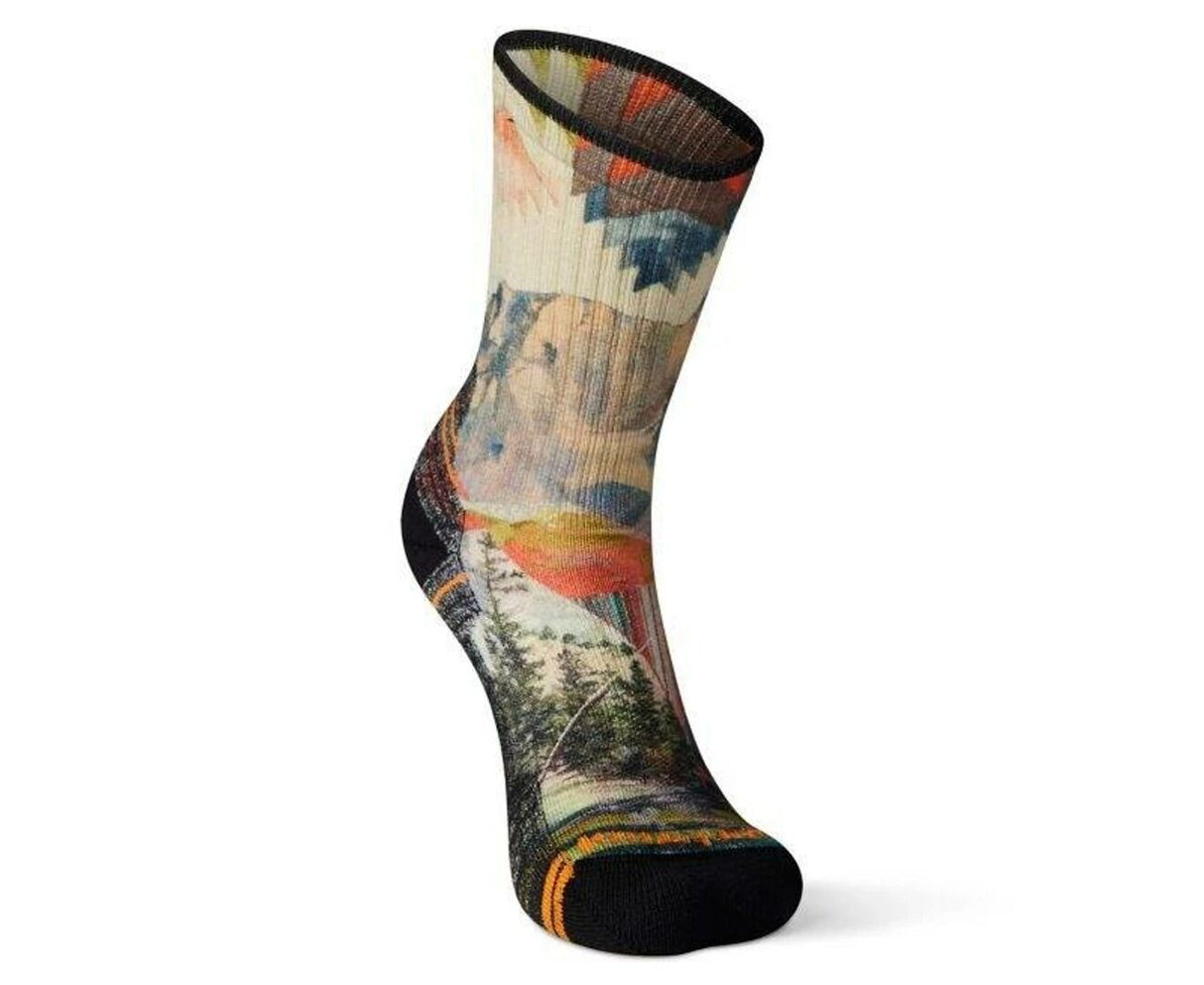 Smart Wool Womens Hike Light Cushion Mountain Print Crew Sock Small in Natural