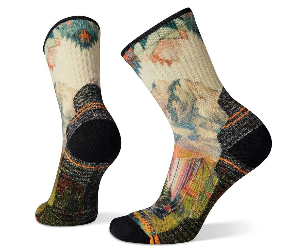 Smart Wool Womens Hike Light Cushion Mountain Print Crew Sock Small in Natural