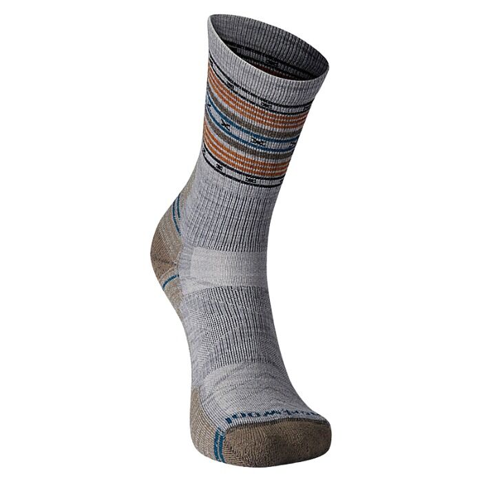 SmartWool Hike Light Cushion Spiked Stripe Crew Socks in Light Gray - Large