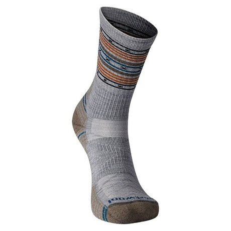 SmartWool Hike Light Cushion Spiked Stripe Crew Socks in Light Gray - Large