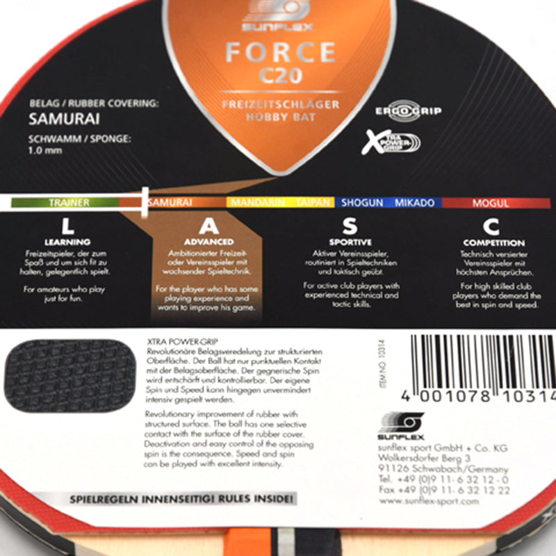 SUNFLEX Force C20 Table Tennis Bat