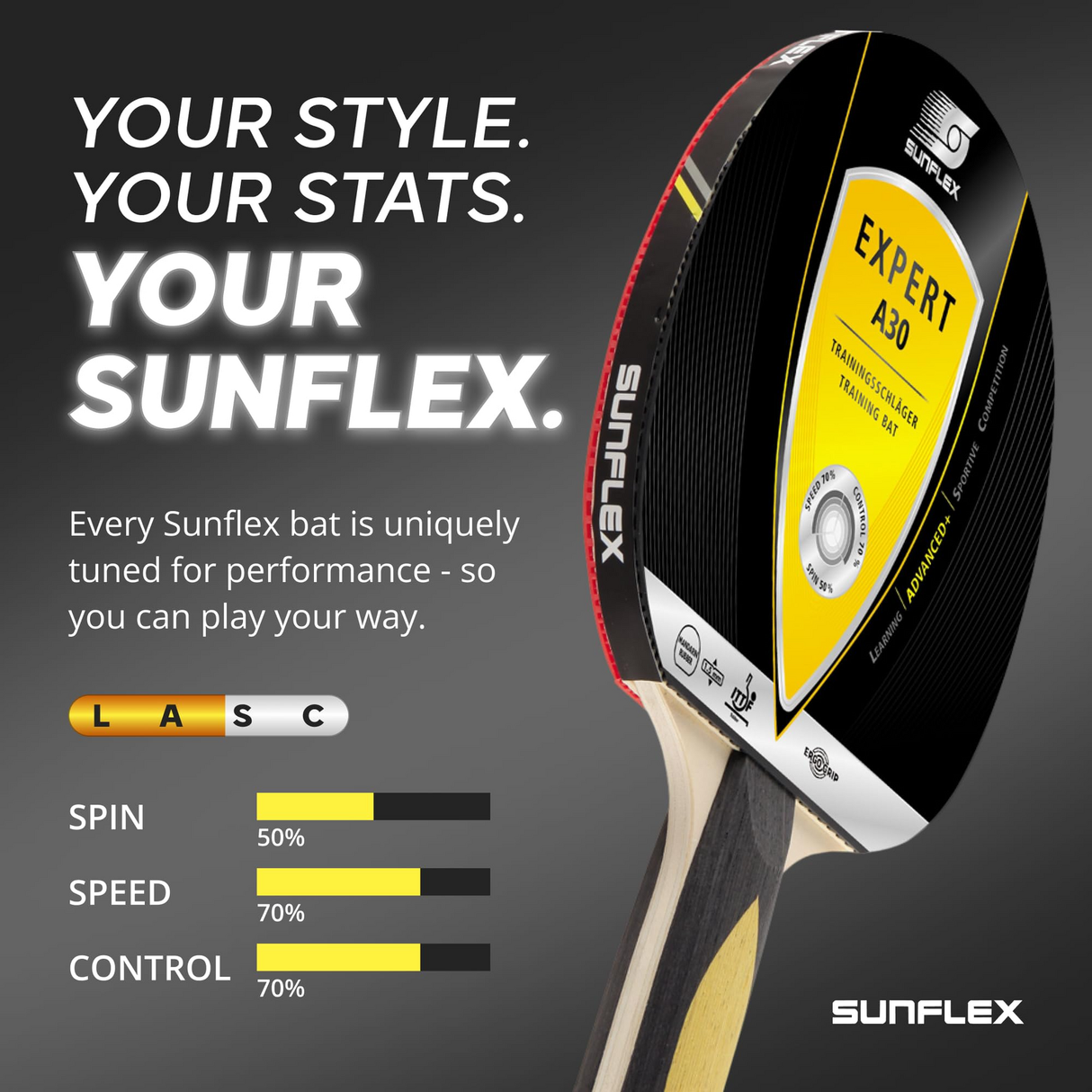 SUNFLEX Expert A30 Table Tennis Bat Advanced Plus ITTF Approved