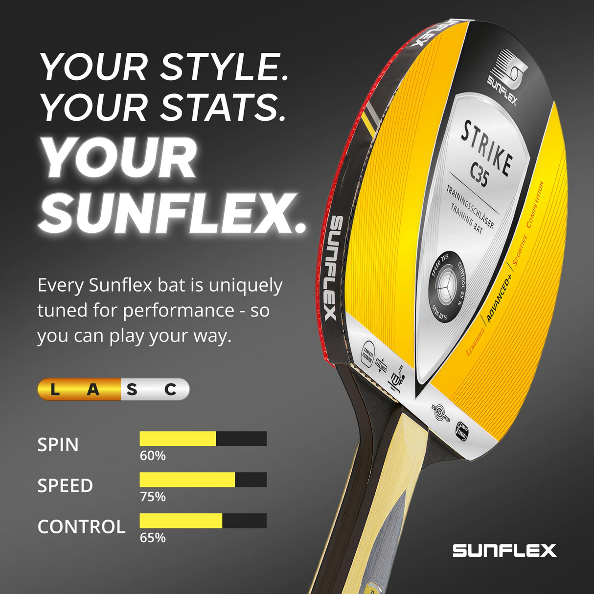 SUNFLEX Strike C35 Table Tennis Bat All-Round Advanced Training ITTF Approved