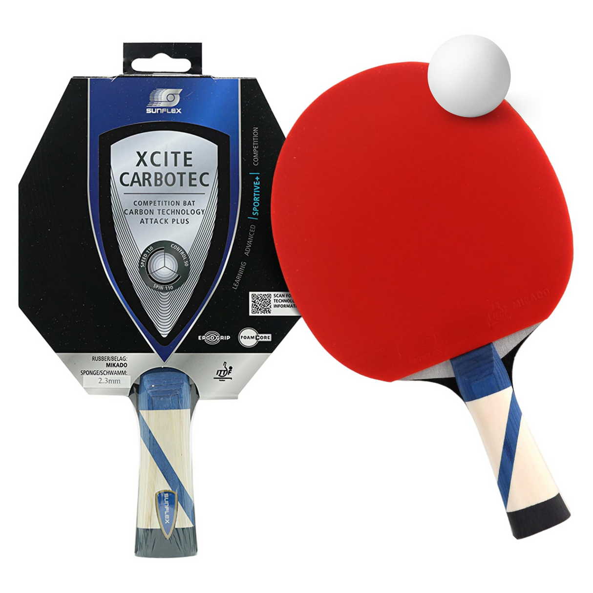SUNFLEX Xcite C45 Carbotec Table Tennis Bat ITTF Approved Mikado Rubber