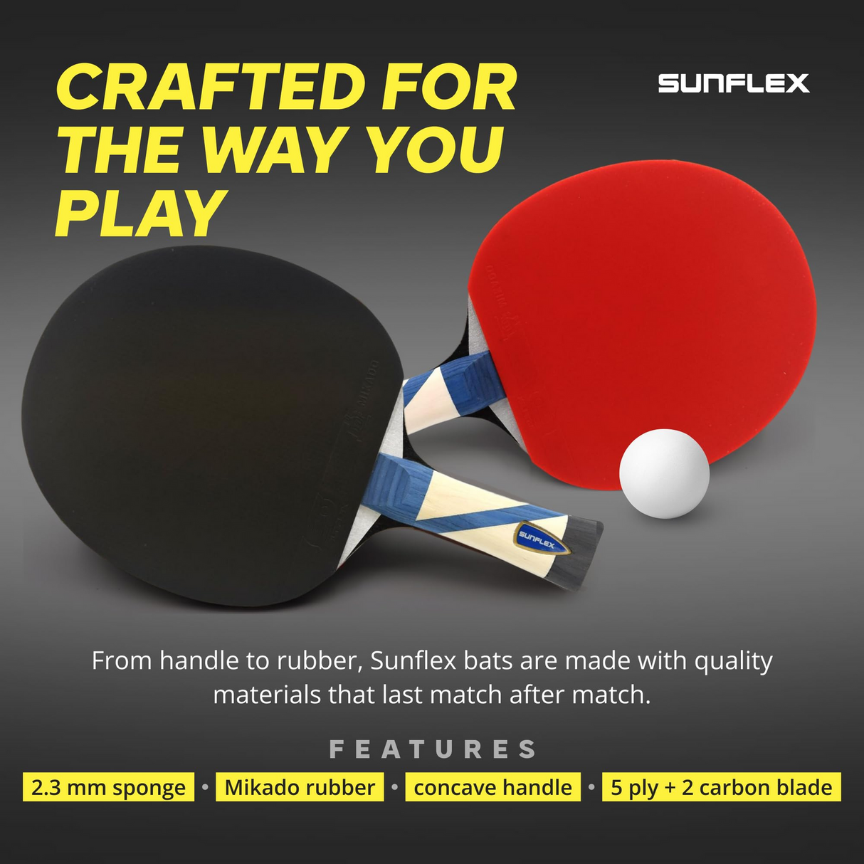 SUNFLEX Xcite C45 Carbotec Table Tennis Bat ITTF Approved Mikado Rubber