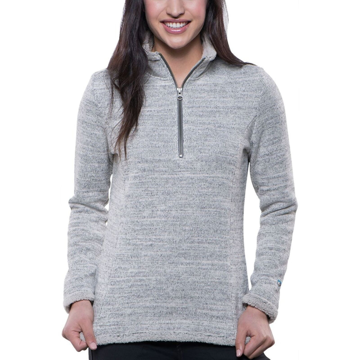 KUHL Alska Womens Quarter-Zip Fleece Pullover Heavyweight Soft Warm Casual Outerwear in Ash