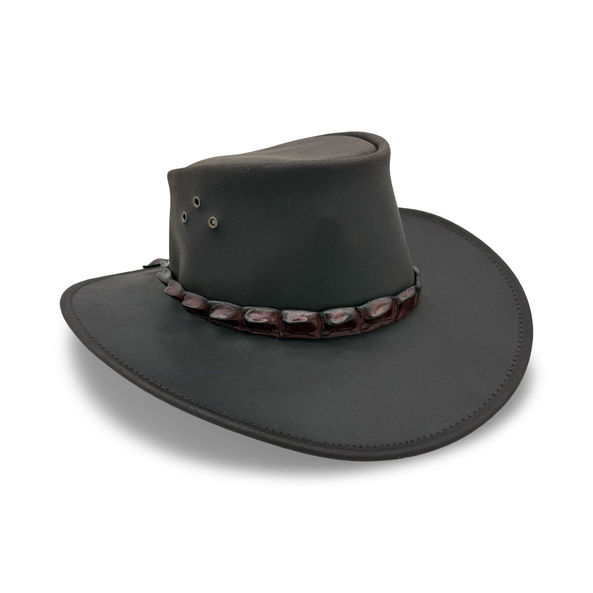Jacaru 1055 Crackerjack Oiled Leather Hat - Brown (Crocodile Hatband Water Resistant & UPF 50+ Made in Australia)