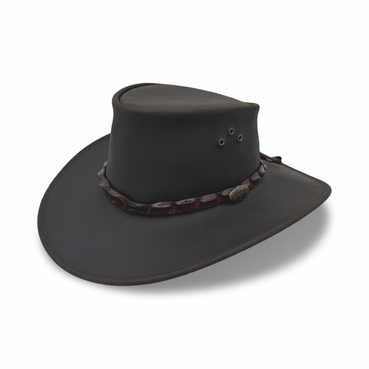 Jacaru 1055 Crackerjack Oiled Leather Hat - Brown (Crocodile Hatband Water Resistant & UPF 50+ Made in Australia)